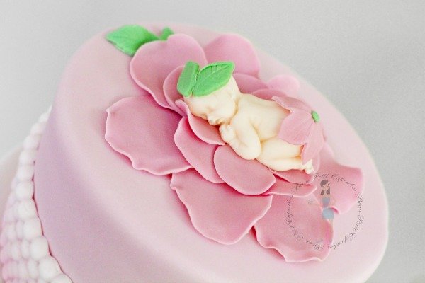 Pink Flower Girl Baby Shower Cake