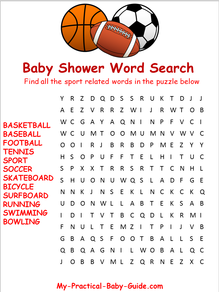 Free Printable Sport Baby Shower Word Search