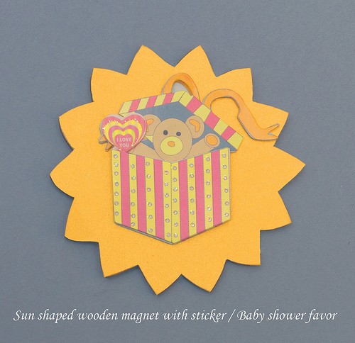 Sun shaped wooden magnet baby shower favor