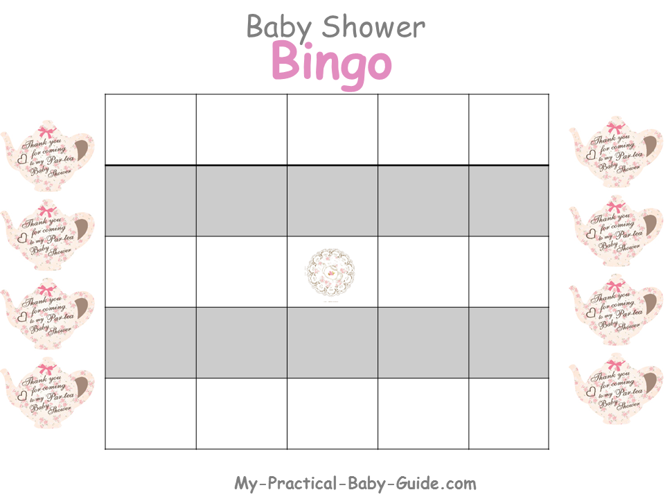 Free Printable Tea Party Baby Shower Bingo Blank Cards