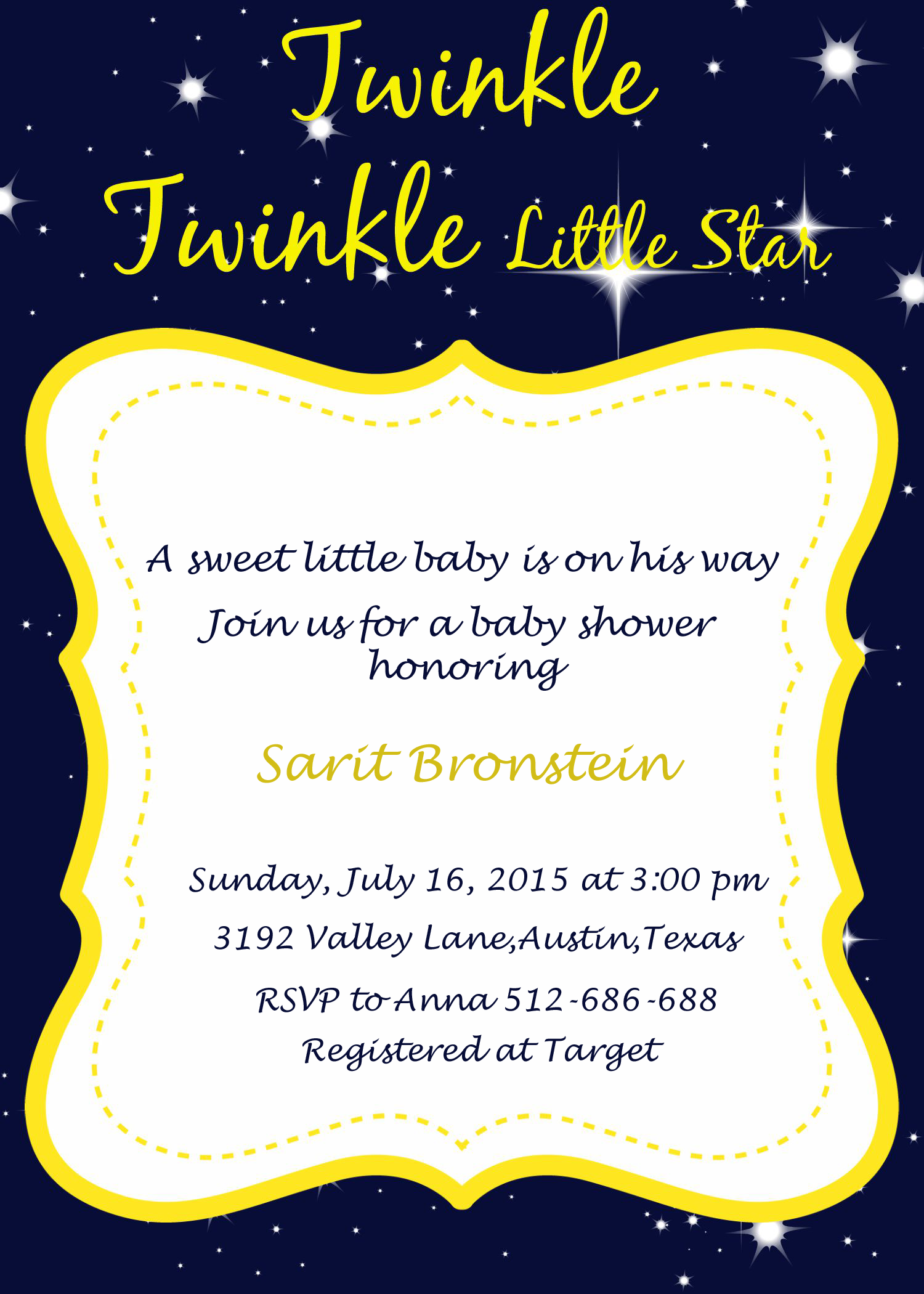 Personalized Twinkle Twinkle Baby Shower Invitation by 2rabbitsprintenjoy