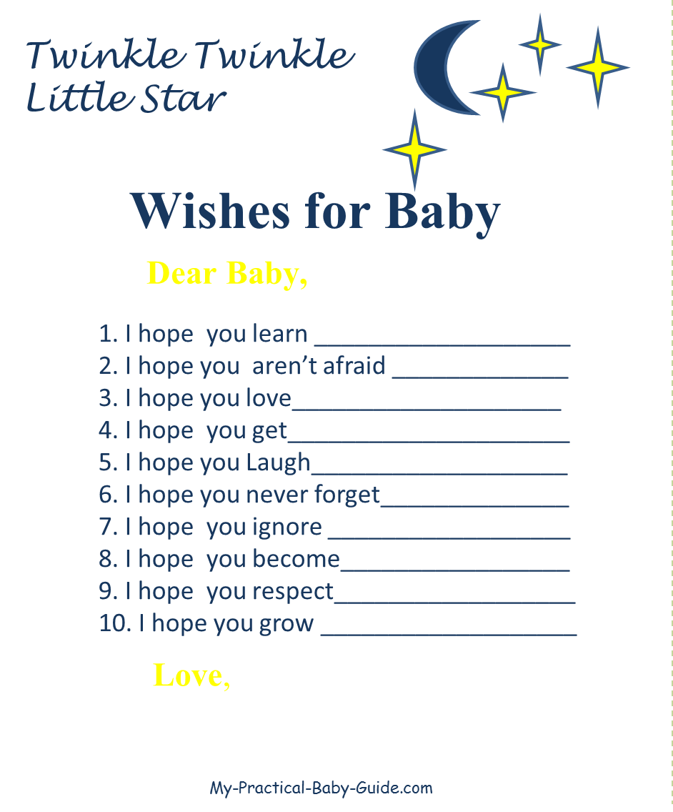 Twinkle Twinkle Little Star Baby Shower Wishes for Baby