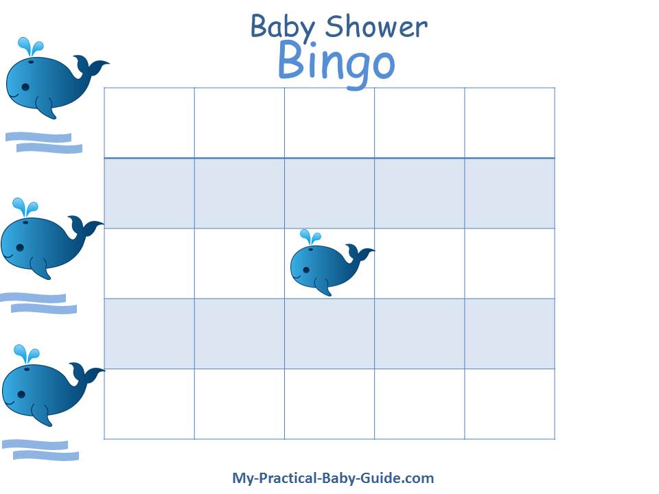 Whale Baby Shower Blank Bingo Cards