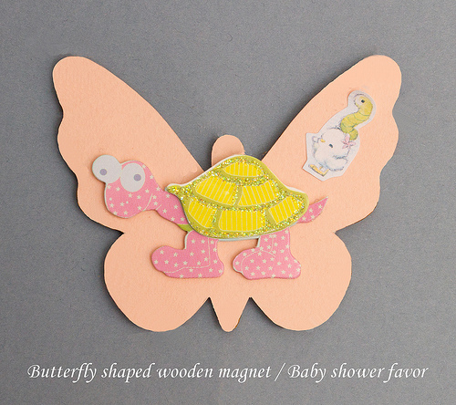 Butterfly shaped wooden magnet baby shower favor