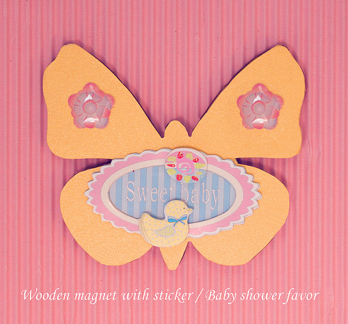 Butterfly shaped wooden magnet baby shower favor