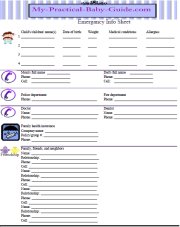 emergency info sheet
